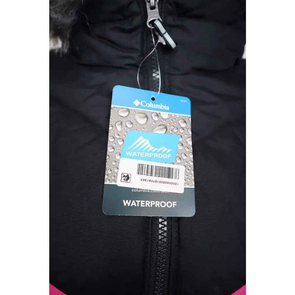Columbia Girls Black‎ and Pink Waterproof Hooded Puffer Jacket Size XL